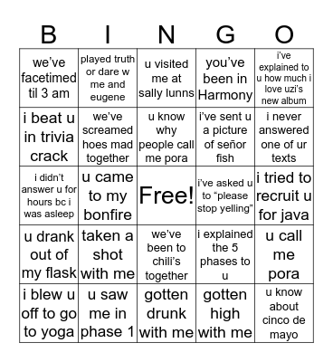 Olivia’s Bingo Card