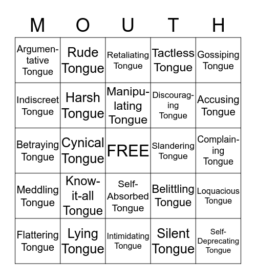 TAMING THE TONGUE Bingo Card
