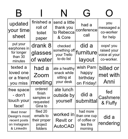 Inner Design Bingo Card