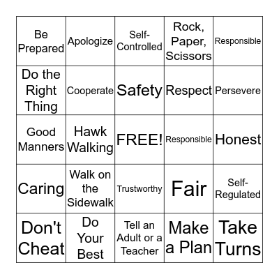 Making Character Count Bingo Card