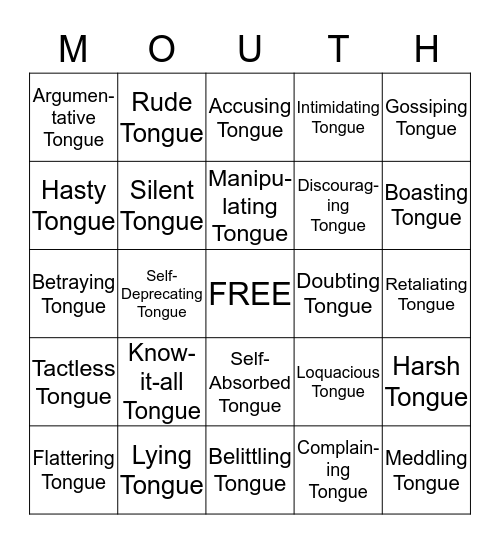 TAMING THE TONGUE Bingo Card