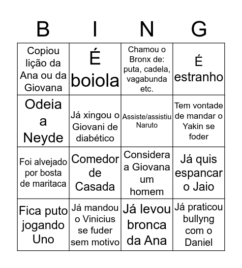 Bingo Bugadinho Bingo Card