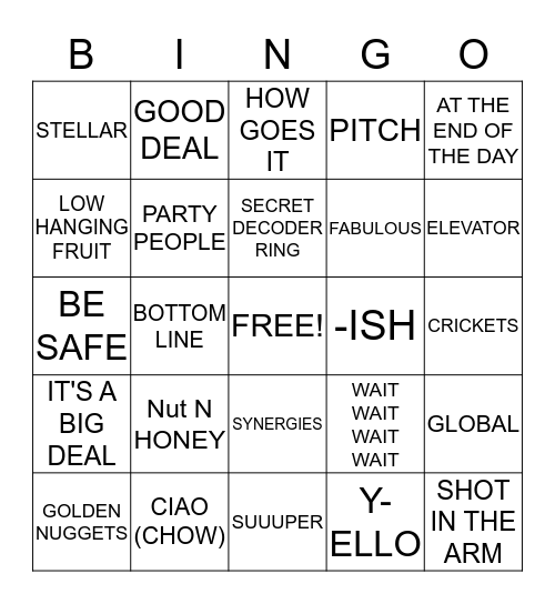 Toy Store Buzz Word Bingo Card