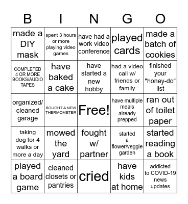 ISOLATION BINGO Card