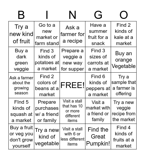 Farmer's Market-Staff Bingo Card