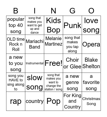 Music Bingo Card