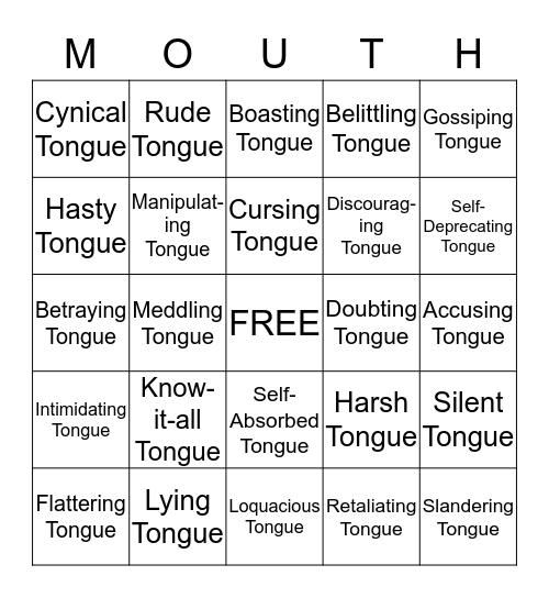 TAMING THE TONGUE Bingo Card