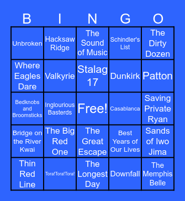 What WWII Movies Have You Seen? Bingo Card