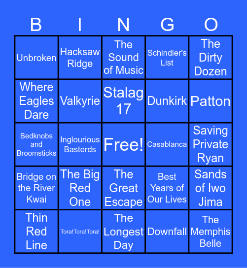 What WWII Movies Have You Seen? Bingo Card