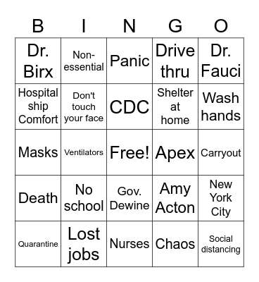 COVID-19 Bingo Finn Bingo Card