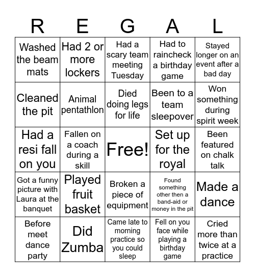 Regal Optional Bingo Card