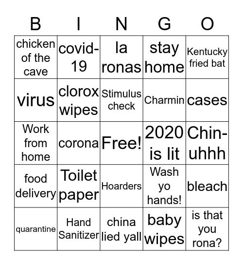 Quarantine Bingo Card