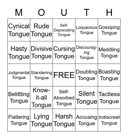 TAMING THE TONGUE Bingo Card