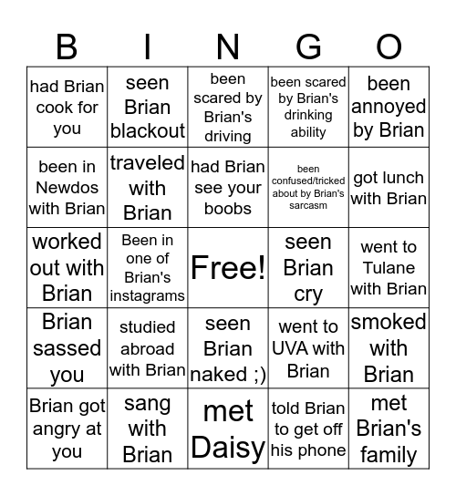 Brian's Bingo! Bingo Card