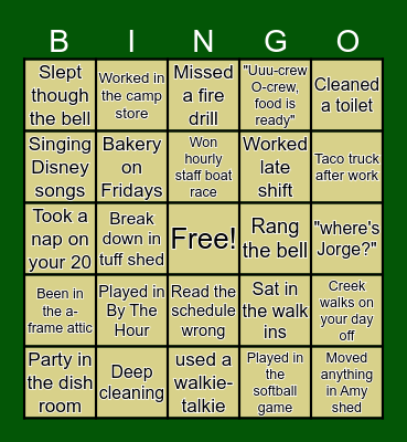 Caz hourly staff BINGO Card