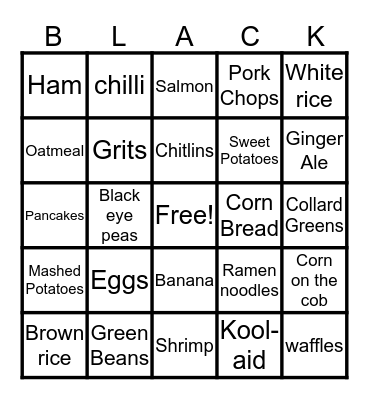 Foods found in a black household in a pandemic Bingo Card