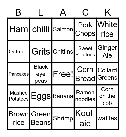 Foods found in a black household in a pandemic Bingo Card