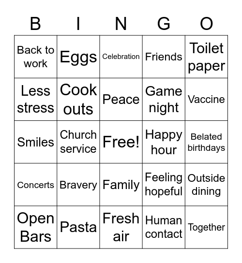 Covid-19 RECOVERY Finn Bingo Card