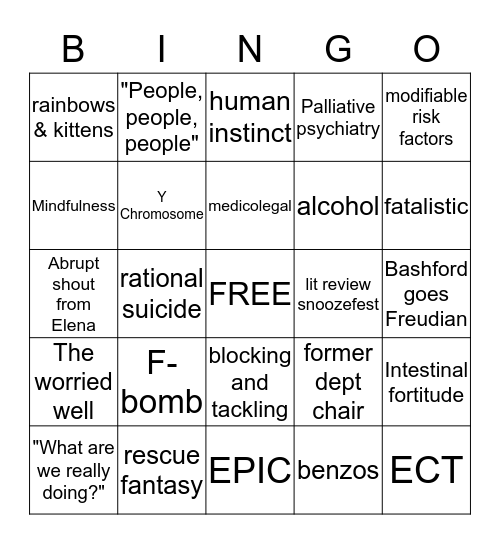 Suicide Bingo Card