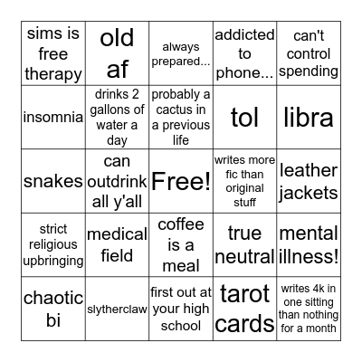 anna's vibes Bingo Card