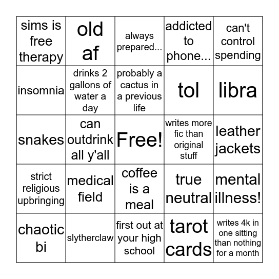 anna's vibes Bingo Card