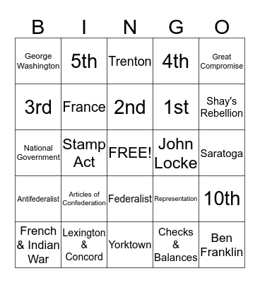 Unit 2 Review Bingo Card