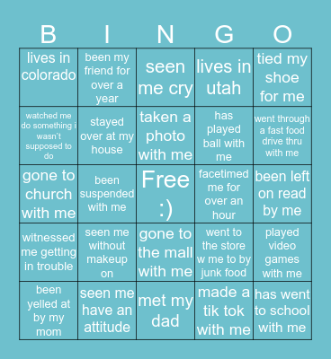 Ellisa Bingo Card