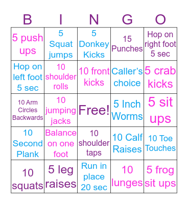 Fitness Bingo Card