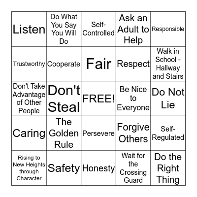 Making Character Count Bingo Card