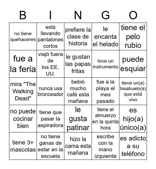 Busco a alguien que... Bingo Card