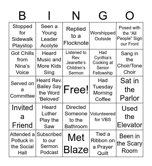 MHUMC Bingo Card
