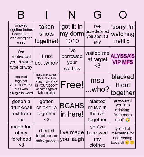 LYSS’ BINGO Card