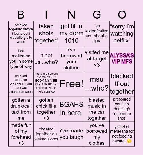 LYSS’ BINGO Card