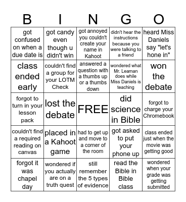 Worldview Bible Bingo Card