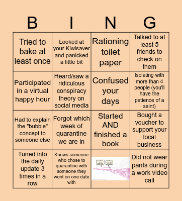 Working From Home Bingo Card