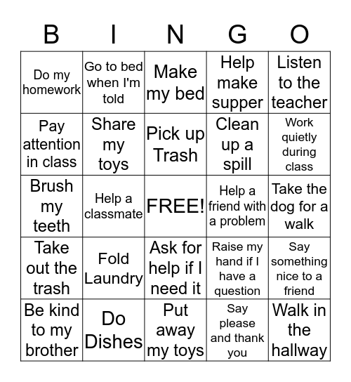 Making Good Choices Bingo Card
