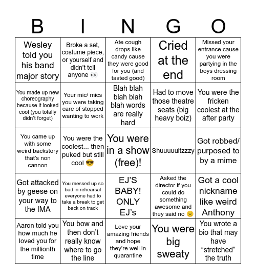 Stage Notes Stage Boats Bingo Card