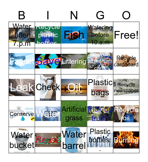 Water conservation, Pollution, and Recycle Bingo Card