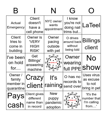 CAC COVID-19 BINGO Card