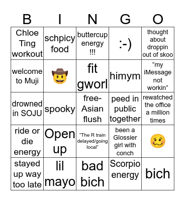 Conch Bingo Card