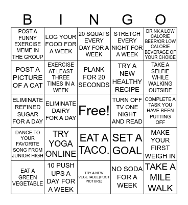 SUPER AWESOME WORK OUT BINGO Card