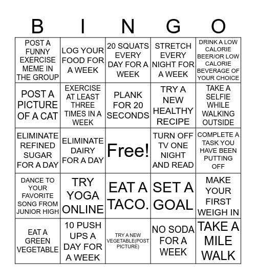 SUPER AWESOME WORK OUT BINGO Card
