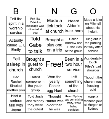 Tab Students Bingo Card
