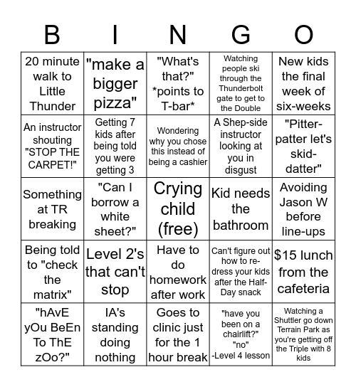 Thunderbolt Life Bingo Card