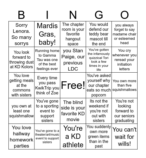 JustGammaTauThings Bingo Card