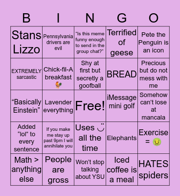 L I Z Bingo Card