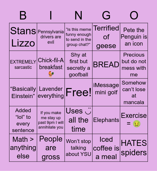 L I Z Bingo Card