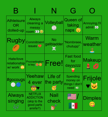 Cierrah’s Bingo Card