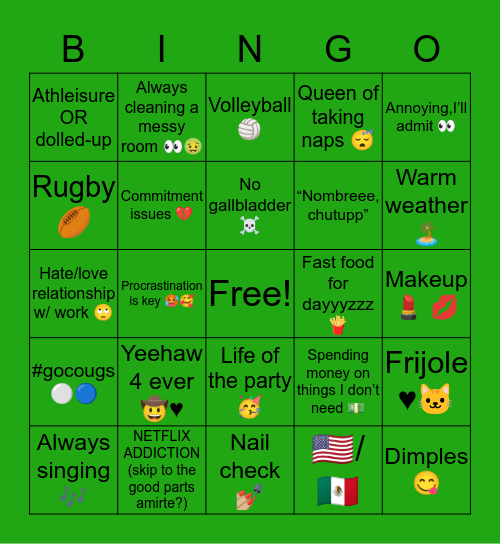 Cierrah’s Bingo Card
