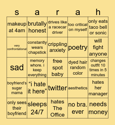 sarah Bingo Card
